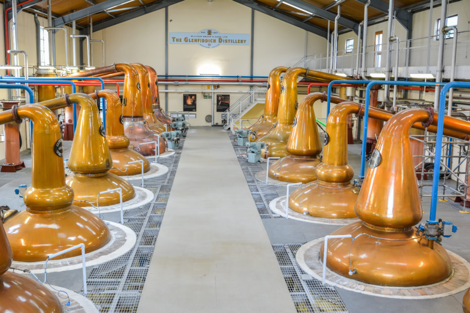 Kupferne Brennblasen bei Glenfiddich in Dufftown