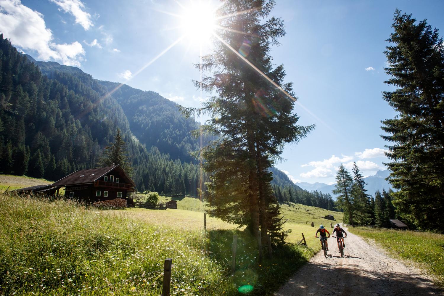 Unberührte Natur soweit das Auge reicht: Wer im Kristeinertal in Osttirol unterwegs ist, genießt absolute Stille und Einsamkeit. Die Mountainbike-Tour zur Gölbnerblickhütte ist herausfordernd und lang. © erwin-haiden-nyx.at